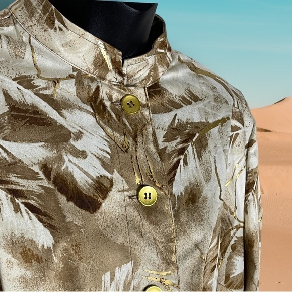 🔥 Chico's Additions Feathers Jacket Chicos 2 Misses L Cotton Gold Brown Dressy - Picture 6 of 11